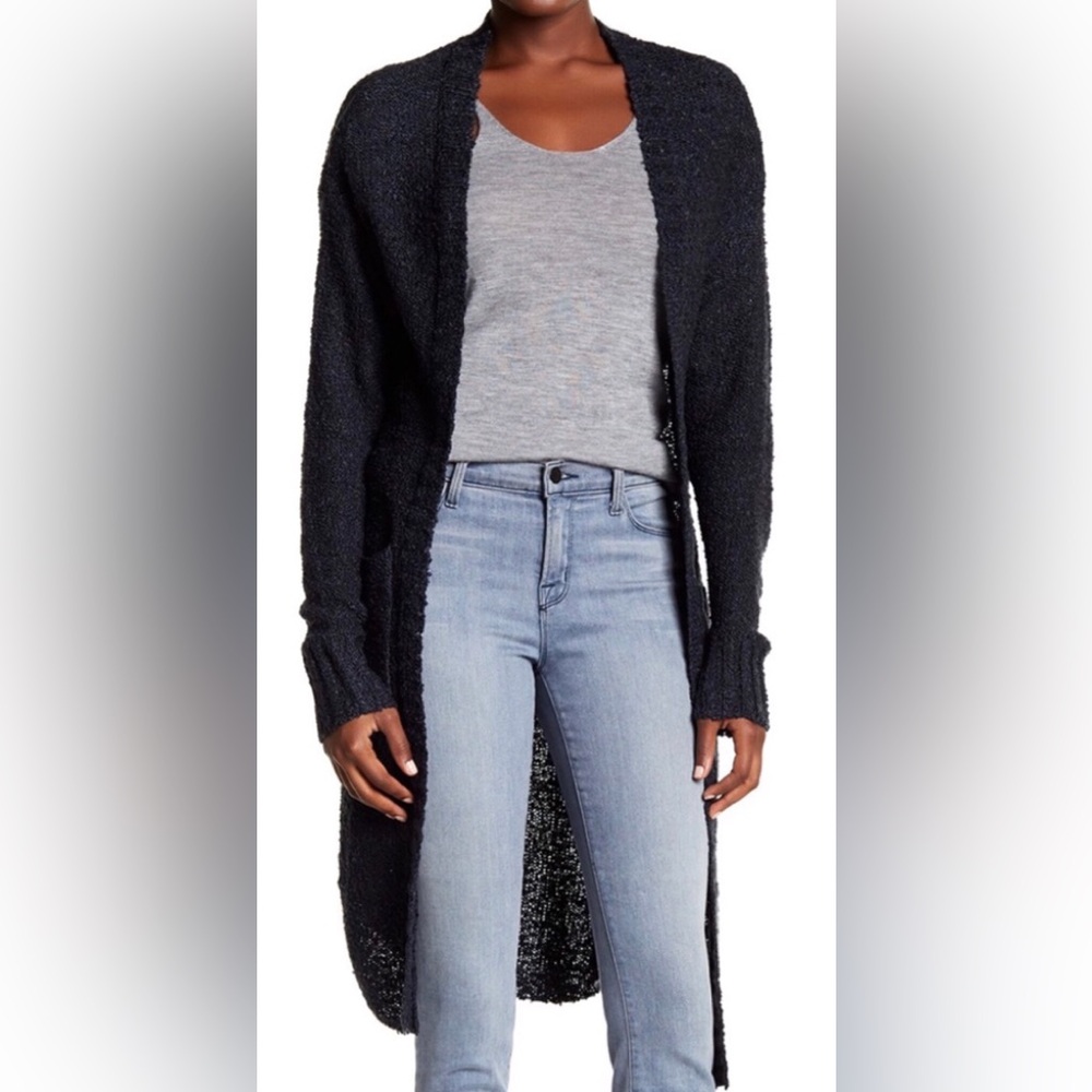 Solutions Curved Hem Open Front Long Cardigan